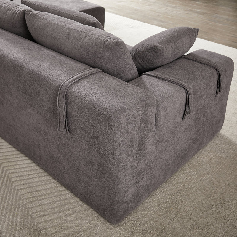 Chambre en forme de L 108 "Anmol - Revêtement en chenille, 6 coussins, assemblage, polyvalent, modulaire d'appartement avec revêtement en forme de lit, sans effort pour la chambre d'amis