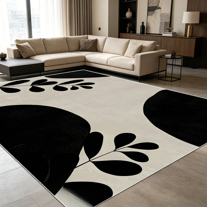 1PC Minimalist Black Neutral Botanical Abstract area rugs for Living Room, Soft and Comfortable, Suitable for all seasons, easy-to-maintain, machine washable Indoor floor mat, Under Table Farmhouse suitable for dining room, bedroom, entryway, home