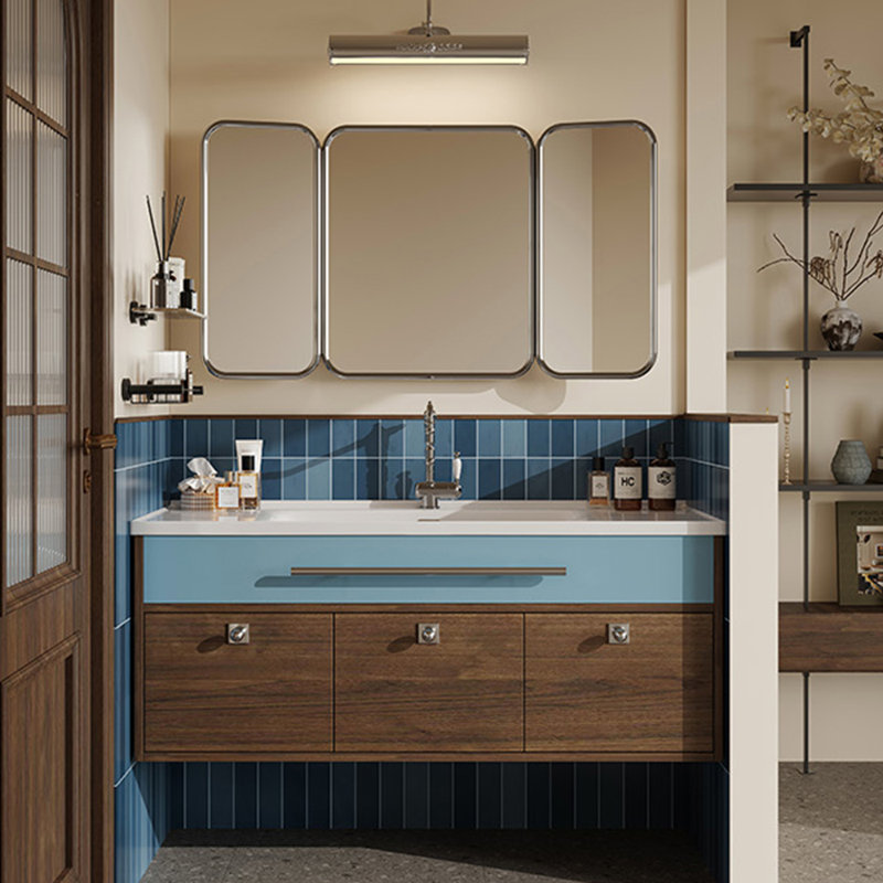 Armoire de salle de bain rétro, Brun/bleu