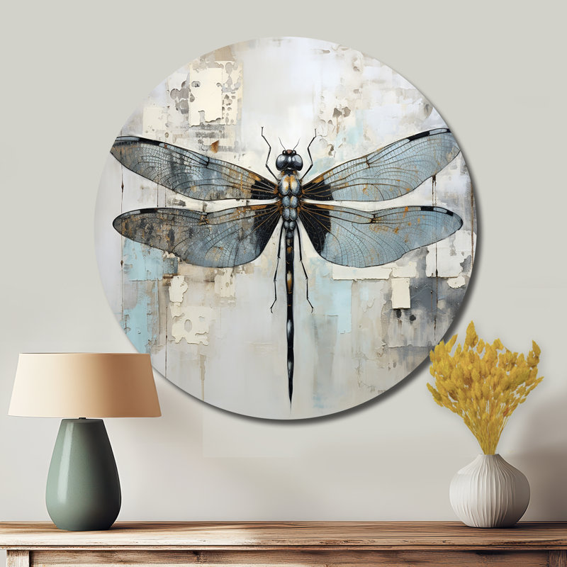 Dragonfly Delight IV - animaux, art mural rond en métal, H 16 po x l 16 po