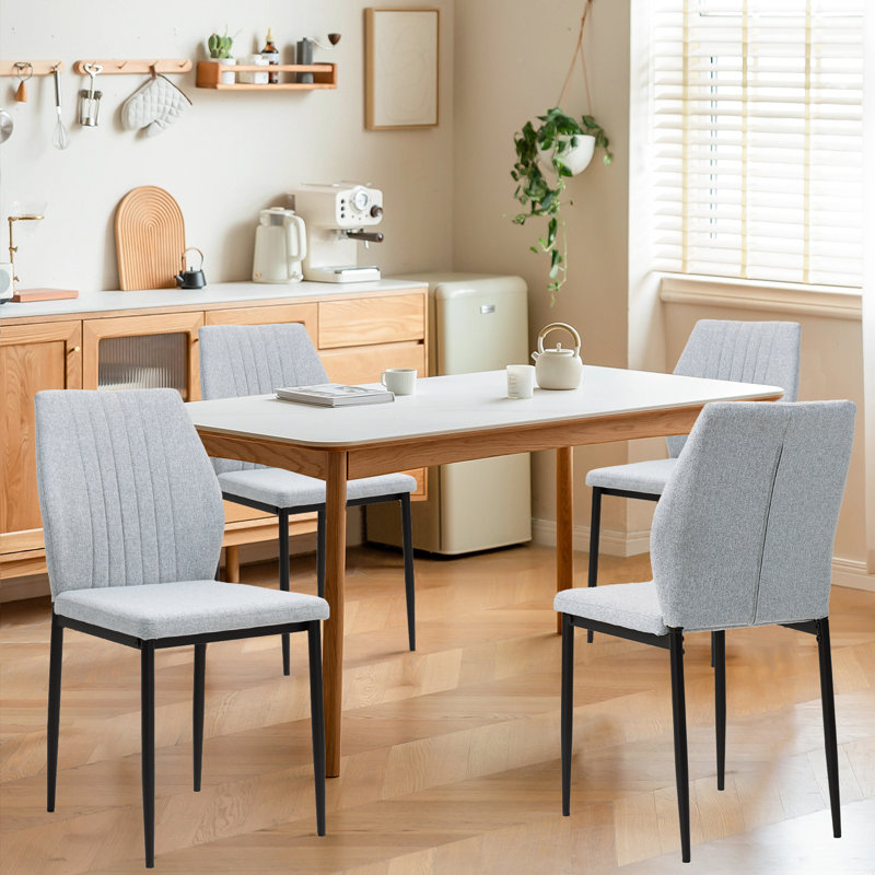 Modern Fabric Upholstered Dining Chairs Kitchen Chair with Metal Legs (Light Gray), White