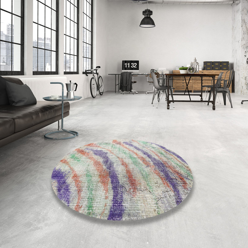 Tapis contemporain vert / rouge, Rond 4 pi