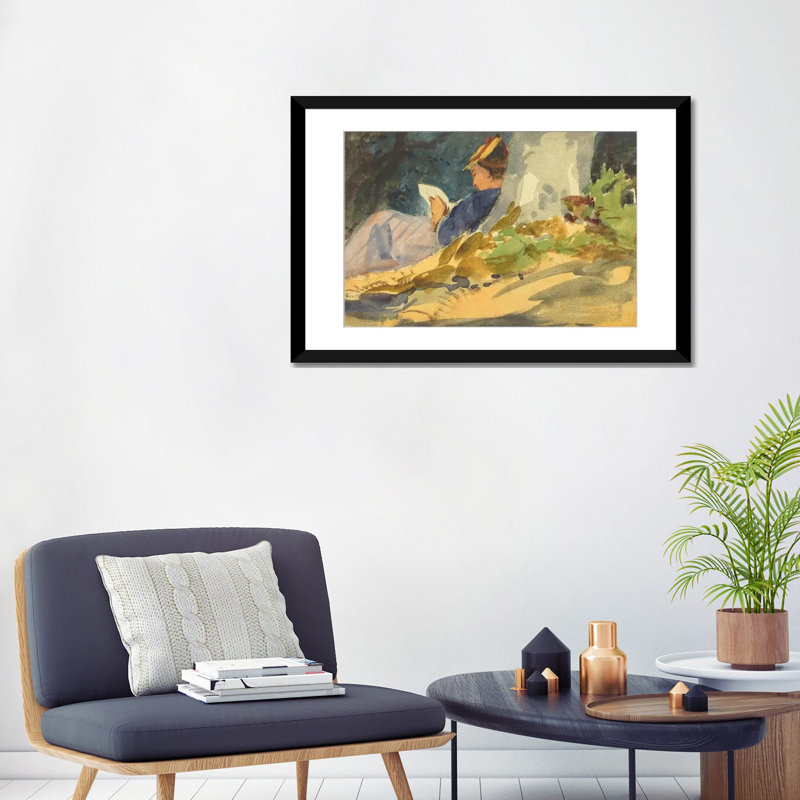 Impression sur toile tendue, "femme lisant un livre", H 16 po x l 24 po x P 1 po, Papier avec cadre noir, Blanc