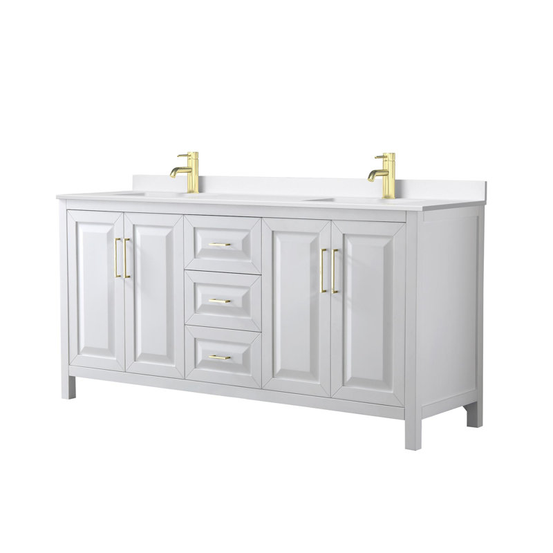Daria 72'' W Vanity, White, Brushed Gold, White Quartz
