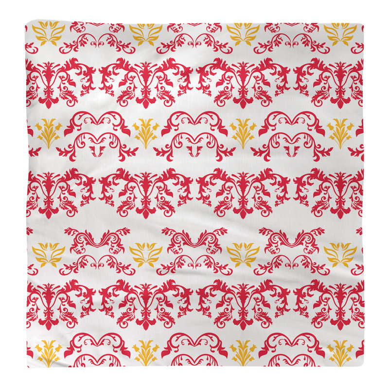 Damask Square Napkin, Red/White/Gold, Polyester, 22" W x 22" L
