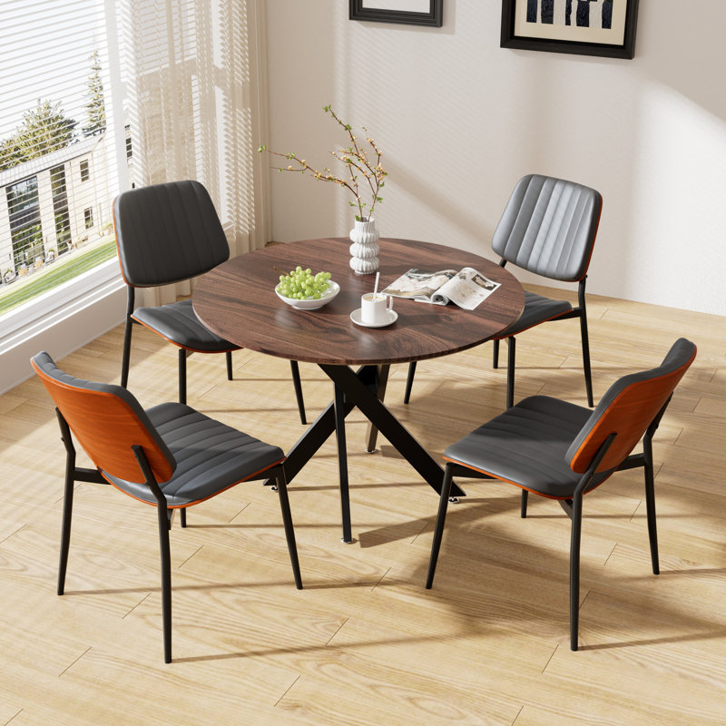 Round Wooden Dining Table Sets, 5, Black