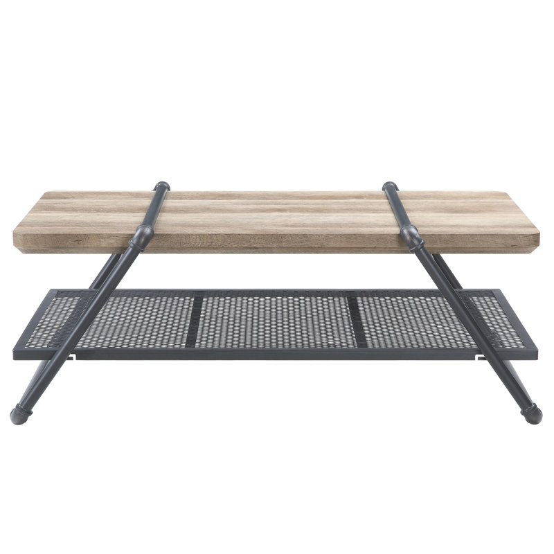 Table basse industrielle en chêne et gris sable - Structure en métal, bois composite pour espace de vie moderne et surface décorative