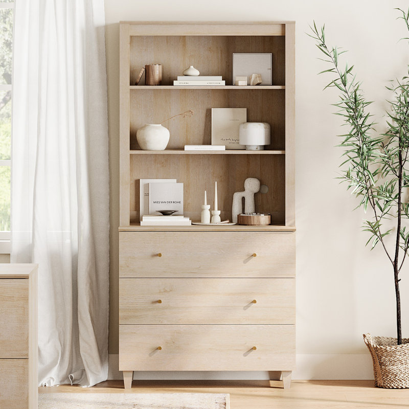 71 Inches Tall Bookcase With 3 Drawers, 3-Tier Bookshelf With Open Shelves For Home Office, Living Room, 35.4" Wide, Biscotti