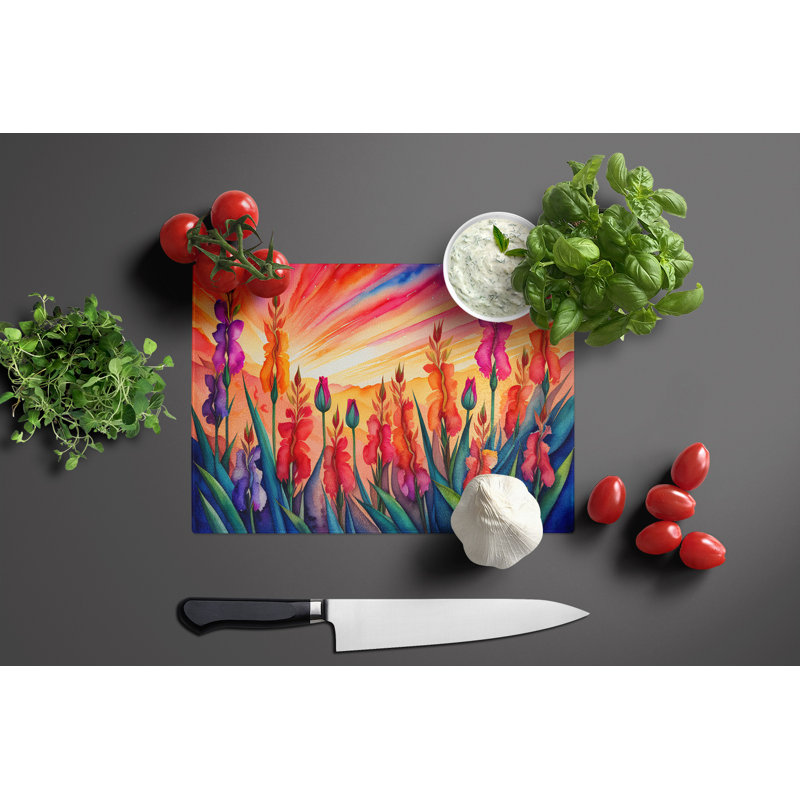 Grande planche à découper en verre Glaïeul de couleur