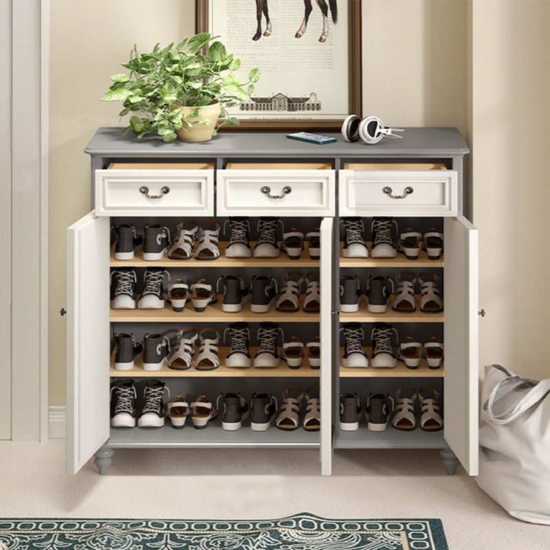 White&Gray Solid Wood Shoe Storage Bench