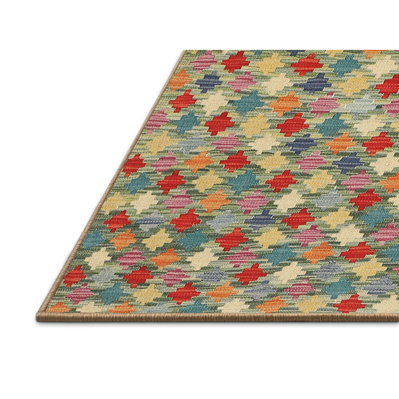 Tapis de mer vert/orange contemporaine, Rectangle 5 pi x 7 pi