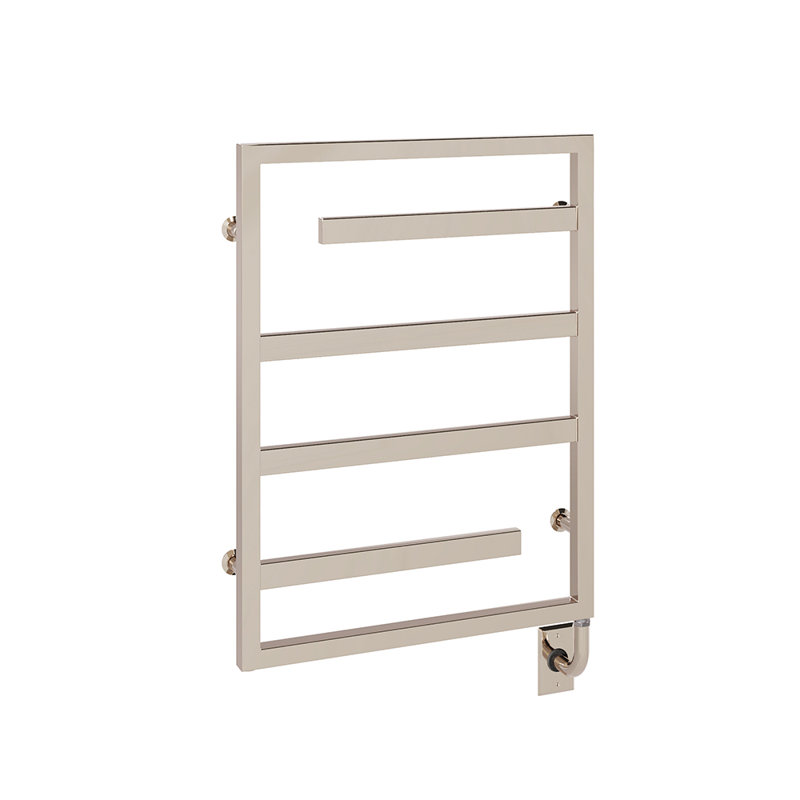 Chauffe-serviettes électrique mural câblé 23,5 "x 31" Vasto - Nickel poli, rempli de liquide, comprend un interrupteur intelligent programmable, garantie à vie