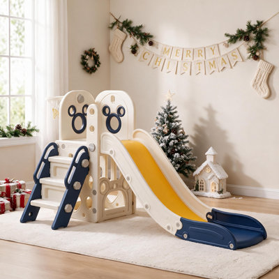 Glissoire pour tout-petits 4 en 1, glissoire robuste pour enfants avec panier de basketball et télescope, marches antidérapantes, ensemble de jeu pour enfants en forme de L intérieur et extérieur