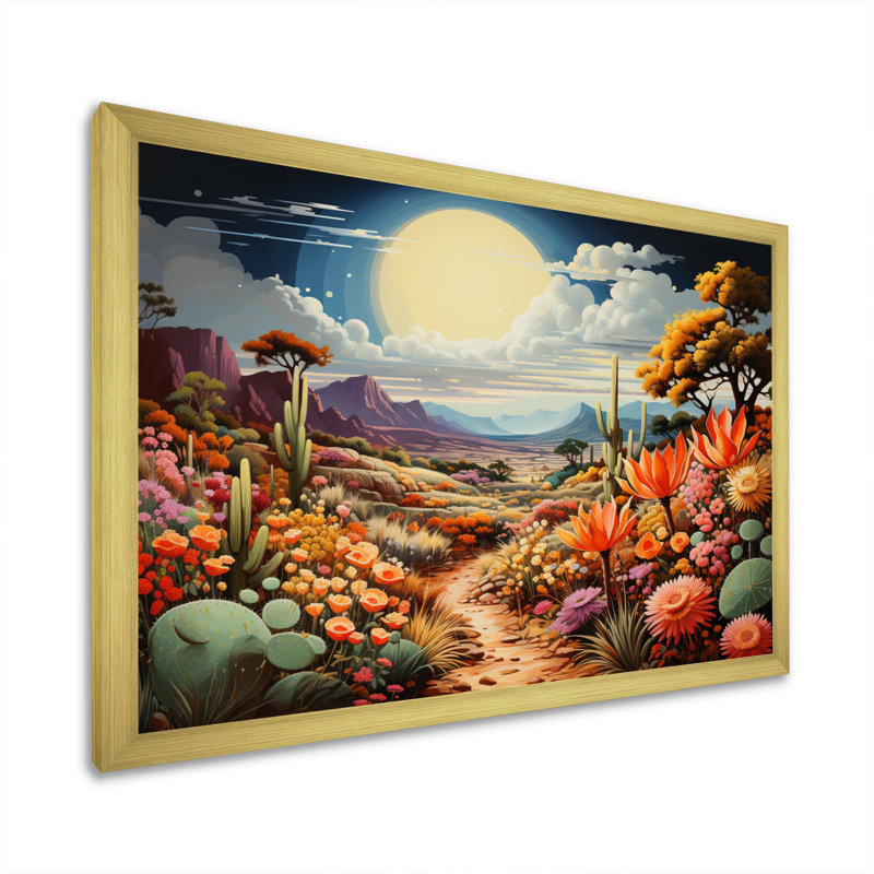 «Desert Cacti Garden III» sur toile, H 34 po x l 44 po x P 1,5 po, Encadrement doré