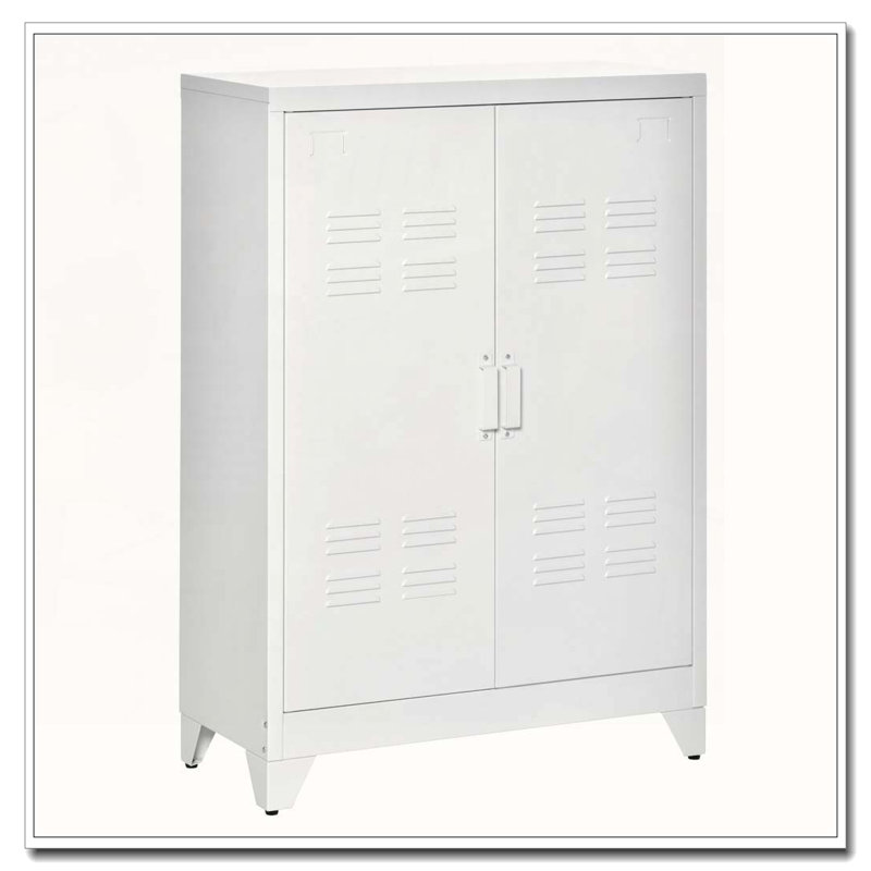 Armoire de rangement industrielle en acier avec portes doubles, Blanc
