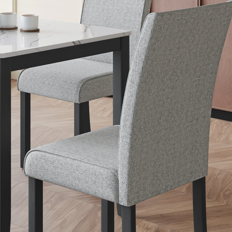 4 - Person Wooden-Frame Upholstered Dining Set with Rectangular Faux-Marble Pattern top table