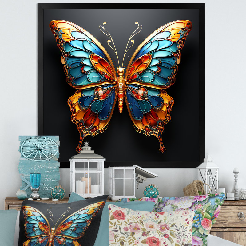 «Butterfly Expressionist Freedom I», art mural sur toile, Cadre simple noir, H 16 po x l 16 po x P 1 po