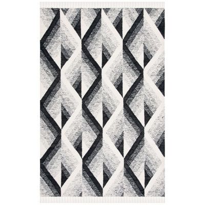 Kilim Hand Loomed Wool/Cotton Geometric Rug in Black/Ivory