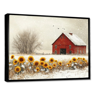 Dorcea tournesols et la grange d'hiver Soft Greys I - ferme, art mural