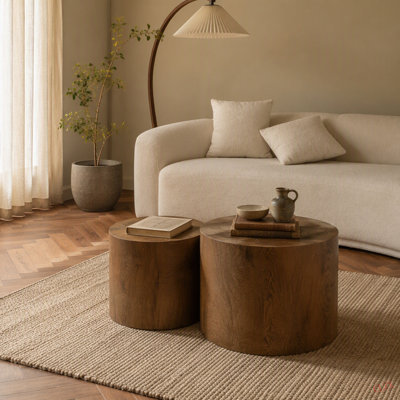 Ensemble de 2 tables basses rondes en bois Nesting