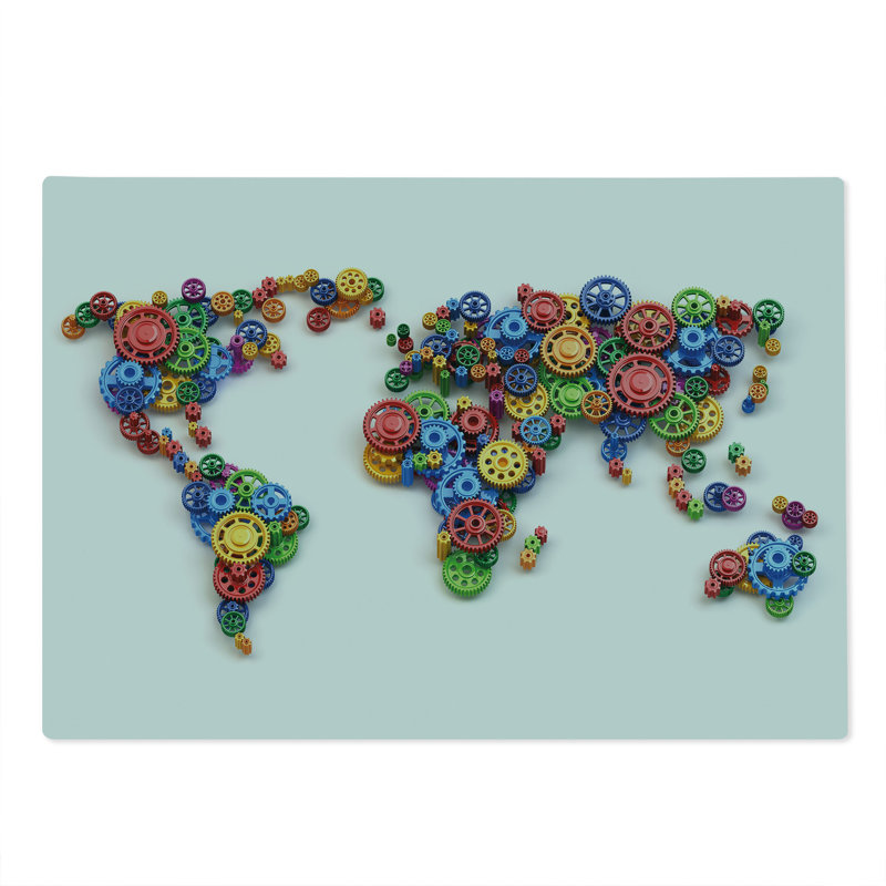 Ambesonne Industrial Cutting Board Large Size Gear Map Art Multicolor