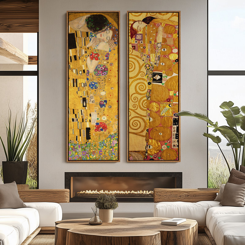 Vintage Landscape Wall Art - 20x60 inches Framed Canvas Set of 2, Natural