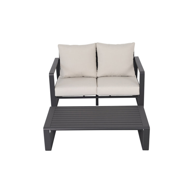 #5453: Double With Milky White Cushions And Rectangular Coffee Table. Strong Aluminium Frame. Spacious Table For Drinks, Books, More Cushioned #5453. Build. Your Living Room Essentials