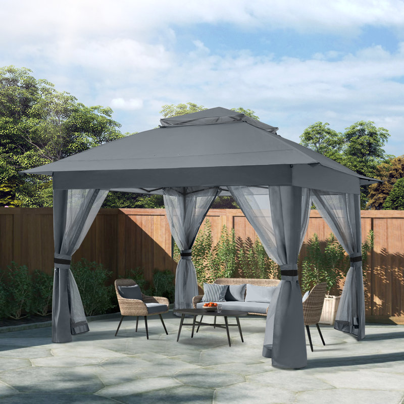 Pavillon de jardin en acier, H 108 po x l 146 po x P 146 po, Gris