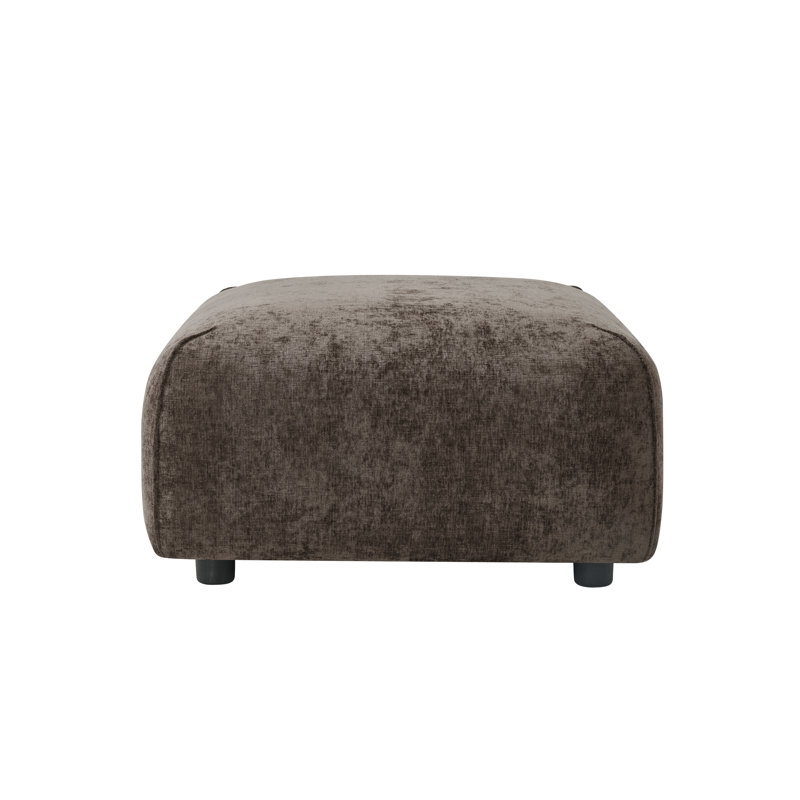 Sora Japandi Minimalist Fabric Upholstered Ottoman with Low-Profile Design, Brown Chenille