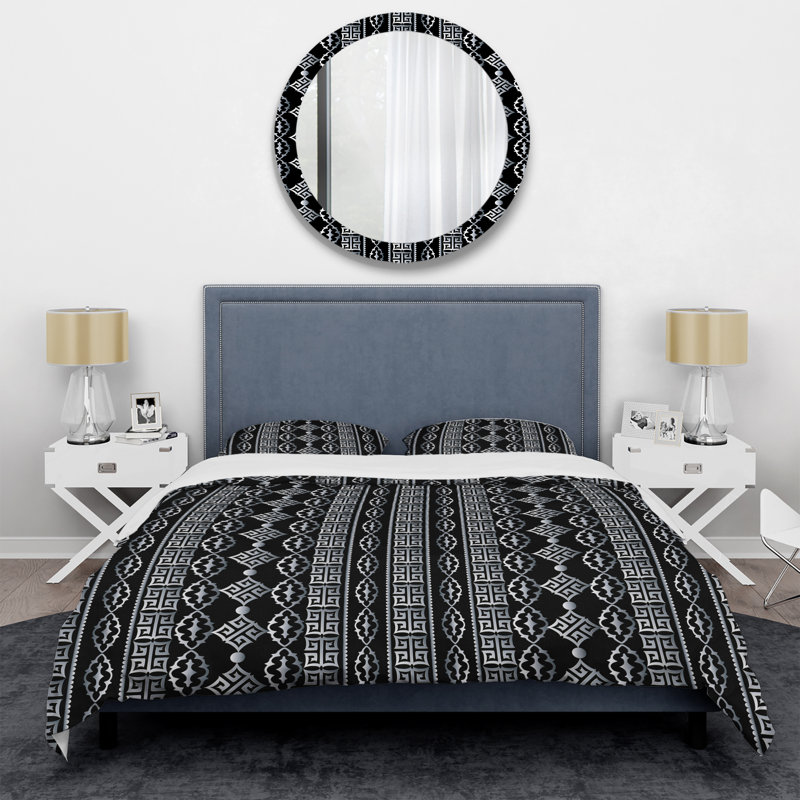 White And Black Striped Pattern Polyester Ikat Duvet Cover, Twin Duvet Cover + 1 Standard Sham