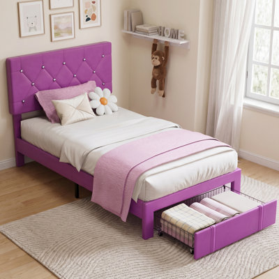 Structure de lit simple moderne en cuir synthétique avec tête de lit capitonnée réglable