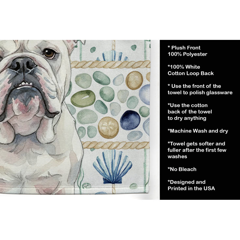 Serviette de cuisine blanche en verre de mer à épagneul tibétain blanc, White English Bulldog
