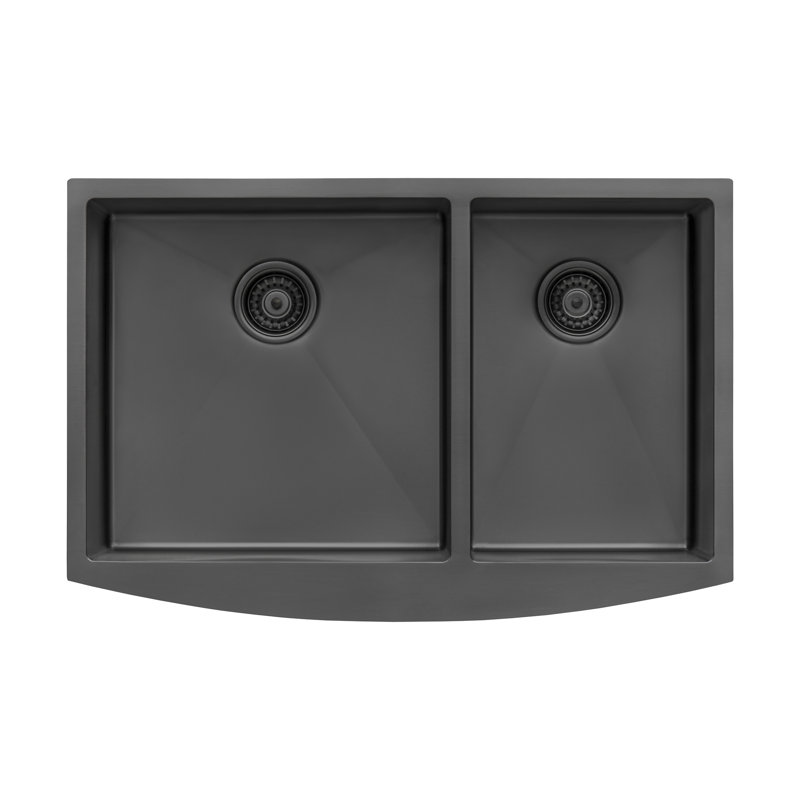 Ruvati 33-inch Stainless Steel 60/40 Double Bowl Apron-Front Farmhouse Kitchen Sink, Black