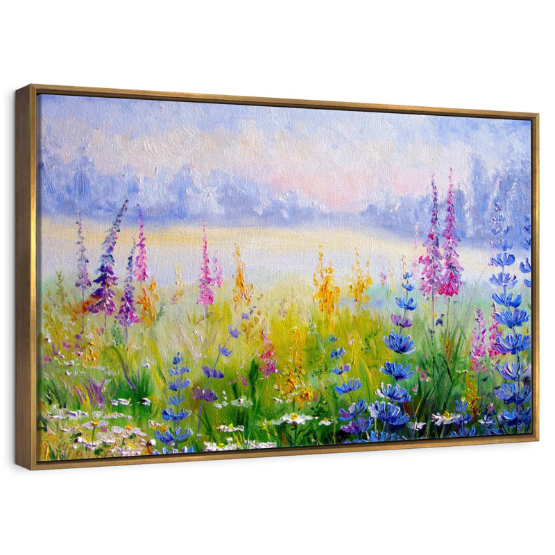Floral, 46 po x 31 po, Cadre flottant doré