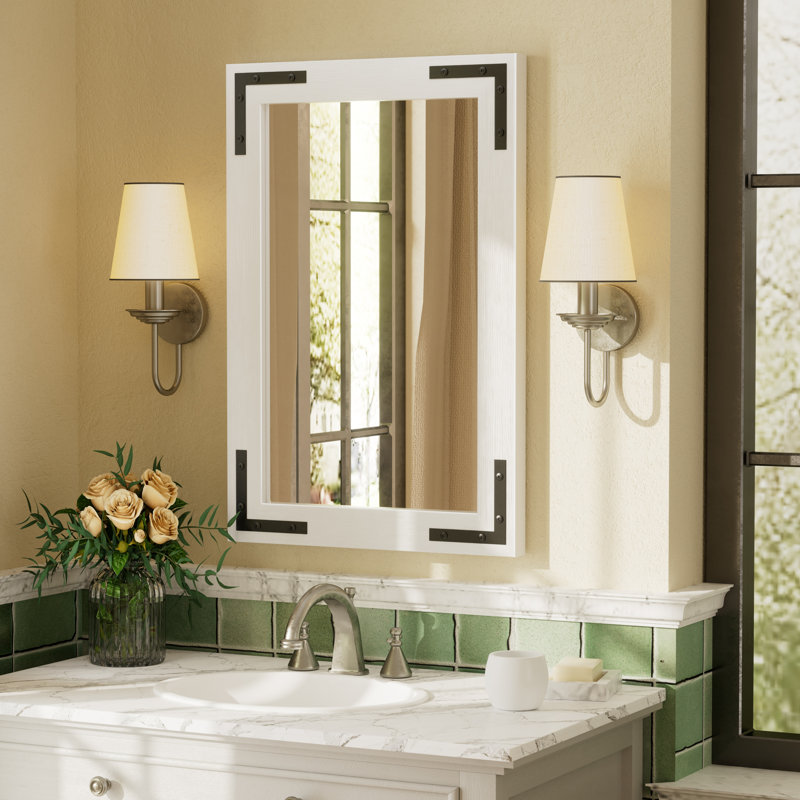 Miroir mural Amara Rustic Farmhouse, Blanc, 24 po x 16 po