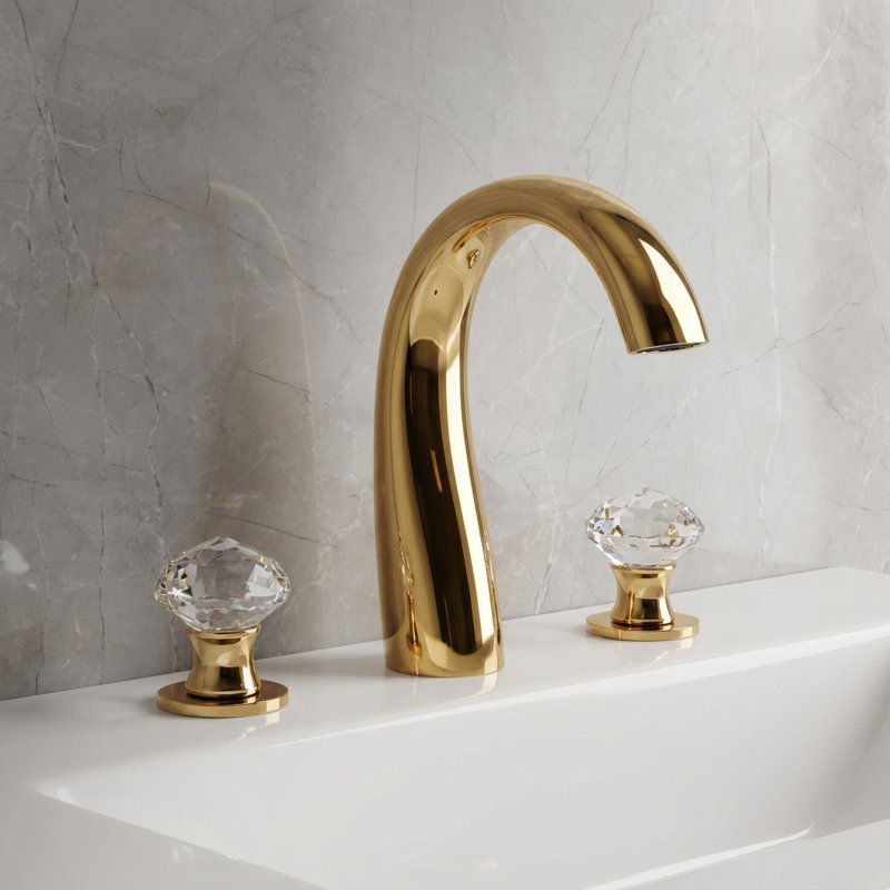 Rock Widespread Bathroom Faucet, Polished Gold