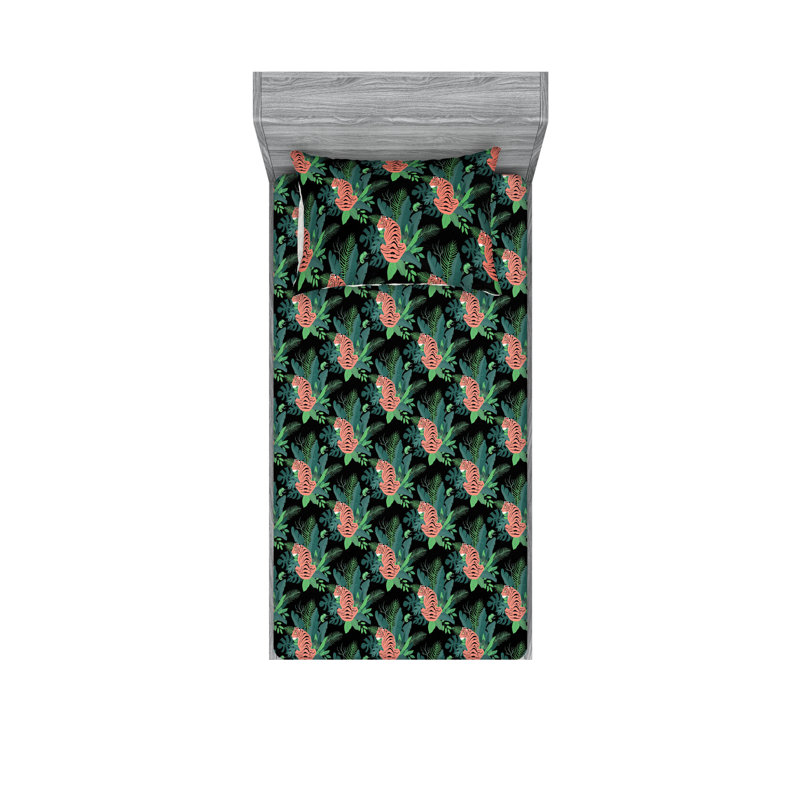 Drap-housse et taies décoratives 3 pièces Ambesonne, Saumon, vert paon / floral