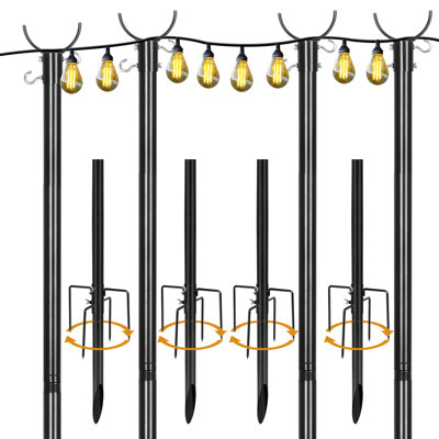 Guirlande de 4 guirlandes lumineuses avec base à 5 branches de stabilité supérieure, support de support au sol à sections multiples imperméable, support de lanterne de patio, support de lanterne de bannière