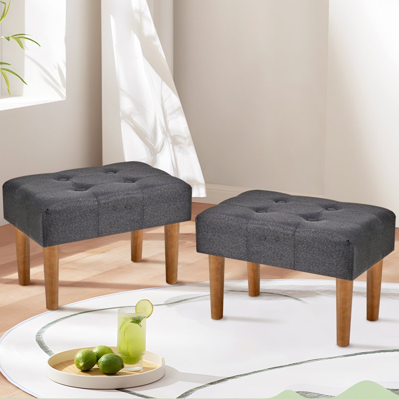 Nuha Linen Upholstered Ottoman Footrest , Black