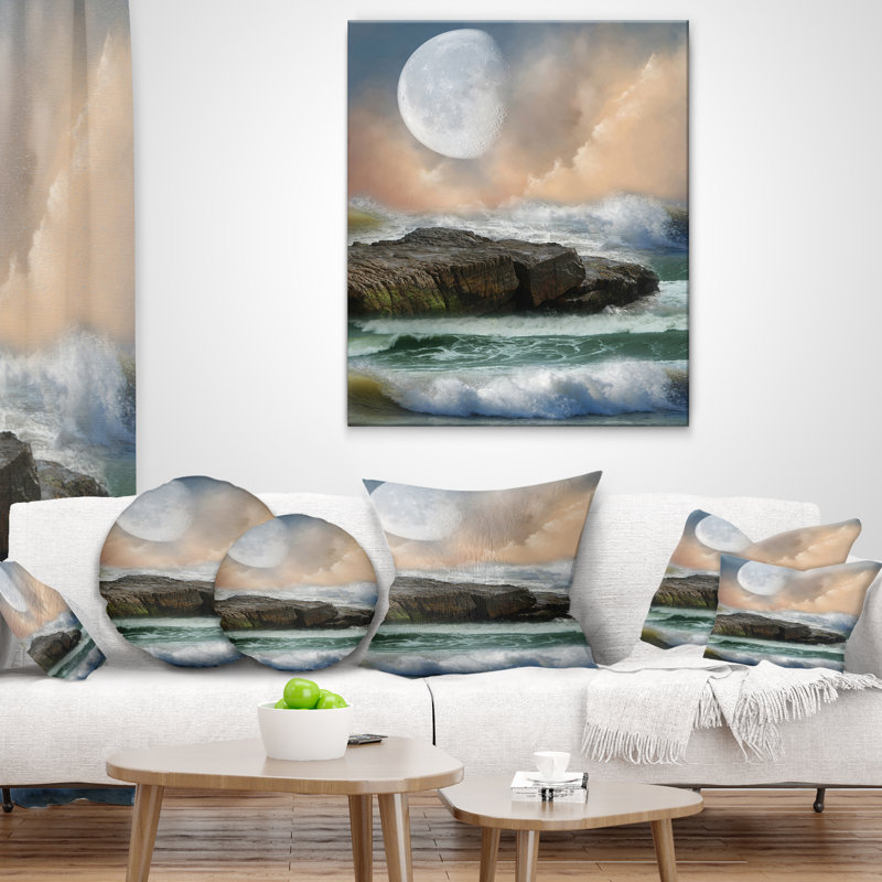 Housse de coussin rectangulaire Roaring Ocean Under Large Moon Seascape