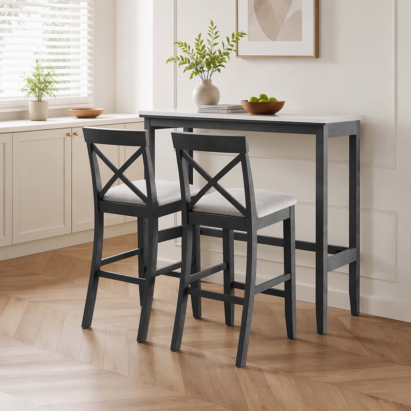 Ensemble de salle à manger rectangulaire en bois de 122 cm (48 po) de hauteur bar, d'inspiration champêtre, avec 2 chaises, idéal pour les petits espaces, gris et beige