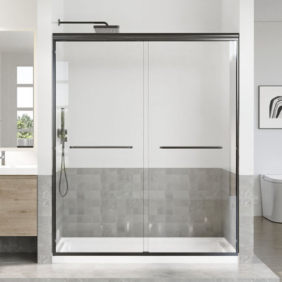56 To 60 In. W X 72 In. H Semi Frameless Double Sliding Shower Door With 1/4 In. Tempered Clear Glass