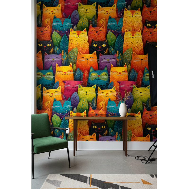 Cats Wallpaper Colorful Modern Decorative Mural