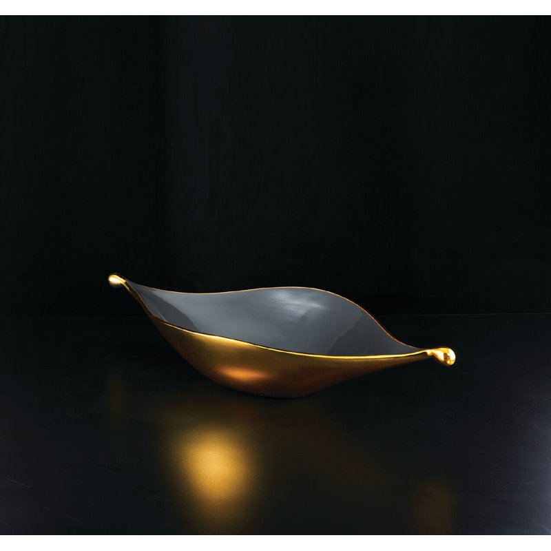 Metal Abstract Posh & Luxe Decorative Bowl in Gold/Gray