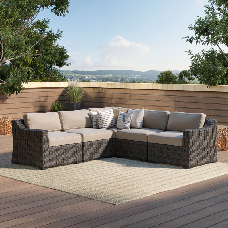 Canapé modulaire d'extérieur de 92 po avec coussins Hildra