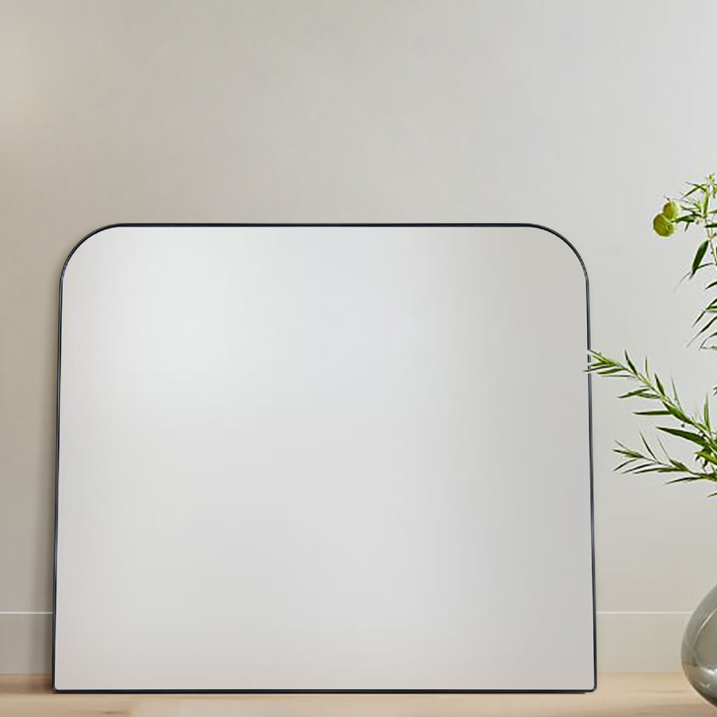 Bhargava Large Arched Mantel Wall Mirror For Bathroom, Living Room, Matte Black, 34" x 40"