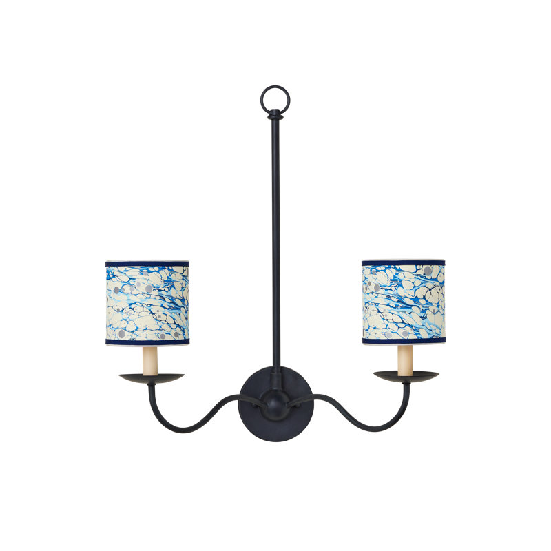 Abat-jour tambour en marbre et dentelle bleue