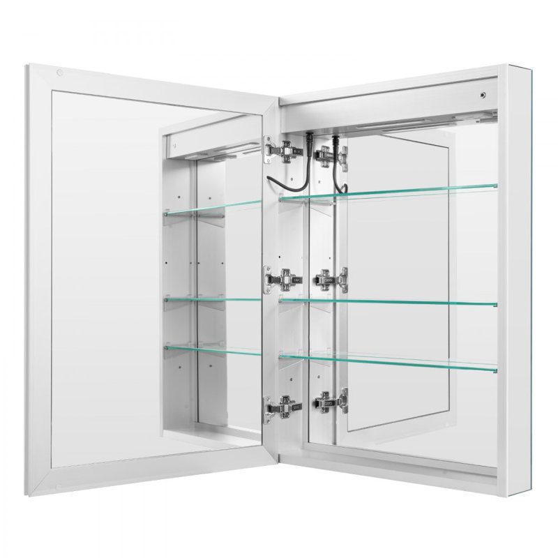 Lighted Medicine Cabinet with Mirror, 24 x 32 in Recessed or Wall Mount, 3 Color Dimmable LED Bathroom Medicine Cabinet with Magnifying Mirror, Adjustable Shelve Storage, Memory Defog Function