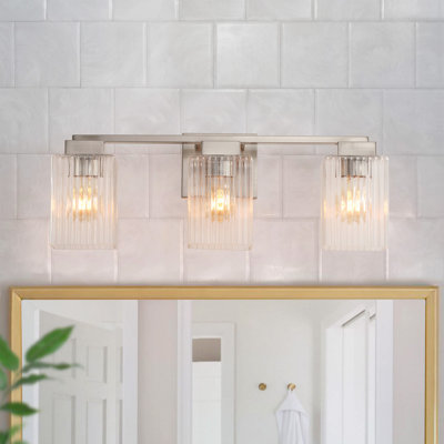 3-Light Silver Vanity Light with E26 Base, Metal Frame and Glass Shades, ETL Certified, Dimmable