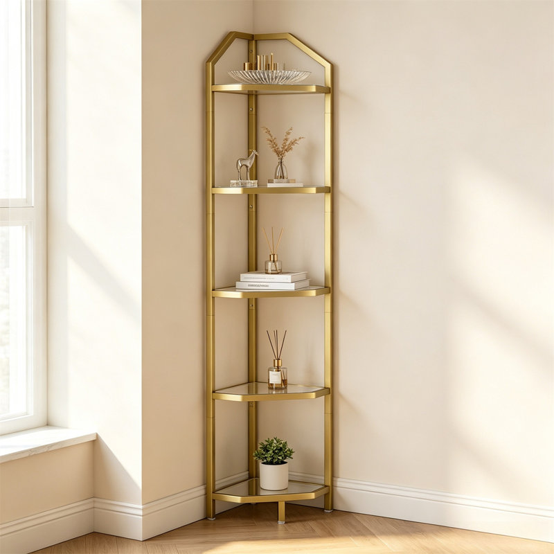 5-Tier Corner Shelf – 70" Tall Ladder Bookcase & Plant Stand, Gold